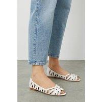 Dorothy Perkins Women's Wide Fit Prim Peep Toe Ballet Flats in White | Size: 4