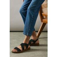 Good For the Sole Women's : Wide Fit Ana Comfort Elastic Cross Strap Low Wedge Sandals in Black | Size: 5
