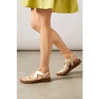 Good For the Sole Women's : Wide Fit Ana Comfort Elastic Cross Strap Low Wedge Sandals in Gold | Size: 8