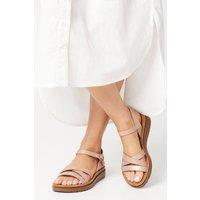 Good For the Sole Women's : Wide Fit Axel Comfort Cross Strap Low Wedge Sandals in Rose Gold | Size: 5
