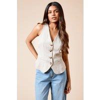 Dorothy Perkins Women's Petite Tailored Halter Neck Top in Stone | Size: 12