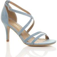 AJVANI Women's High Heel Crossed Straps Buckle Faux Suede Heeled Sandals in Baby Blue | Size: 8