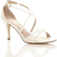 AJVANI Women's High Heel Crossed Straps Buckle Faux Leather Heeled Sandals in White | Size: 3