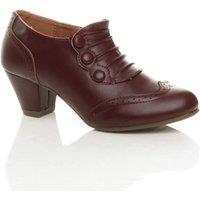 AJVANI Women's Mid Cuban Heel Brogue Button Faux Leather Ankle Boots in Burgundy | Size: 3