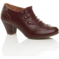 AJVANI Women's Mid Cuban Heel Brogue Button Faux Leather Ankle Boots in Burgundy | Size: 6