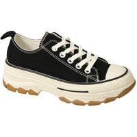 IVACHY Women's Low Top Canvas Casual Comfy Daily Wear Chunky Flatform Wedge Trainers in Black | Size: 6