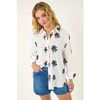 Dusk Women's Palm Embroidered Shirt in White | Size: 10