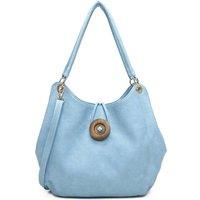 Fontanella Fashion Women's Hava Button Design Triple Compartments PU Leather Shoulder Bag in Light Blue