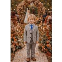 Little Giants Boy's Finn - Brown Herringbone 5 Piece Trouser Suit in Light Brown | Size: 5 Years