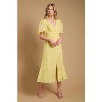 Oasis Women's Button Jacquard Midi Dress in Butter | Size: 14