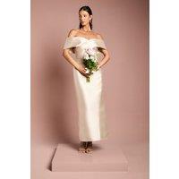 Coast Women's Twill Bardot Pleat Detail Column Detail Maxi Bridesmaid Dress in Champagne | Size: 18