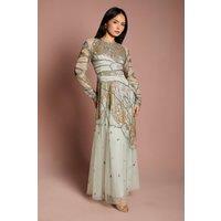 Coast Women's Petite Premium Hand Embellished Maxi Dress in Sage | Size: 6