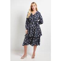 Wallis Women's Petite Floral Ruffle Midi Dress in Navy | Size: 12
