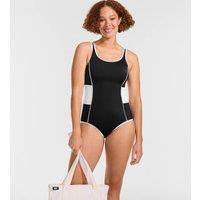Lands' End Women's Tugless Scoop Neck Colourblock Swimsuit in Black | Size: 12