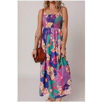 Everyday The Label Women's Purple Floral Print Shirred Spaghetti Strap Loose Maxi Dress | Size: Large
