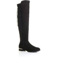 AJVANI Women's Elastic Tie Up Riding Knee High Boots in True Black | Size: 3
