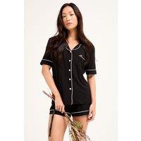 Pretty You London Women's Bamboo Shirt & Short Set in Black | Size: 10