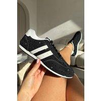 Love Lemonade Women's Crystal Dewdrop Lace-Up Trainers in Black | Size: 5