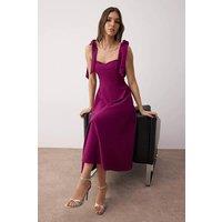 HOXTON GAL Women's Elegant A-Line Midi Dress with Sweetheart Neck & Straps in Burgundy | Size: 6