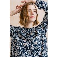 Lily & Me Women's Emily Printed Keyhole Blouse in Navy | Size: 12