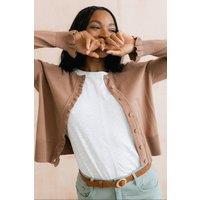 Lily & Me Women's Lauren Ruffle Outfitter Cardigan in Brown | Size: 20