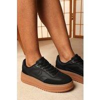 Where's That From Women's 'Yulia' Low Wedge Lace up trainer with leopard print heel detail in Black | Size: 6