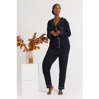Pretty You London Women's Bamboo Long Pyjama Set in Black | Size: 14