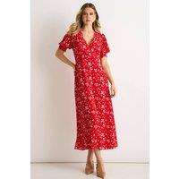 Gini London Women's Red Viscose Lace Trim Midi Dress | Size: 10