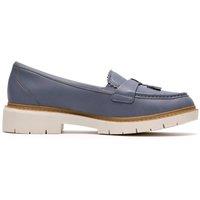 Clarks Women's Westlynn Bella Denim Blue Leather Loafers, Slip Ons | Size: 4-Standard Fit