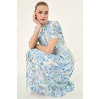 Roman Women's Watercolour Lace Midi Dress in Blue | Size: 10