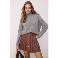 WOVCOR Women's Pleated A-Line Mini Skirt with Button Detail in Brown | Size: Small