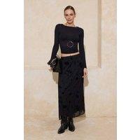 WOVCOR Women's Flock Print Tulle Pencil Maxi Skirt in Black | Size: Medium