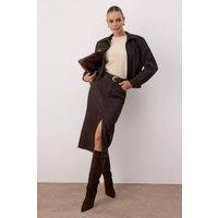 WOVCOR Women's Denim Midi Skirt in Dark Brown | Size: 12