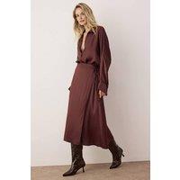 WOVCOR Women's Wrap Front Woven Satin Midi Skirt in Brown | Size: Small