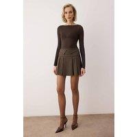 WOVCOR Women's Pleated Mini Skirt with Waist Detail in Olive | Size: 12