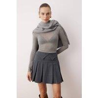 WOVCOR Women's Pleated Mini Skirt with Waist Detail in Dark Grey | Size: 8