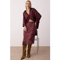 WOVCOR Women's Abstract Print Ruffle Detail Knit Midi Skirt in Burgundy | Size: Large