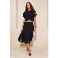 WOVCOR Women's Ruffle Detail Knit Midi Skirt in Black | Size: Small