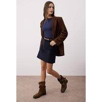 WOVCOR Women's Belted A-Line Cord Skirt in Dark Navy | Size: 8