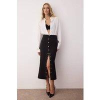WOVCOR Women's Snap Button Front Adjustable Woven Midi Skirt in Black | Size: 6