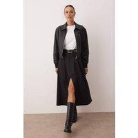 WOVCOR Women's A-Line Woven Maxi Skirt with Front Slit in Black | Size: 12