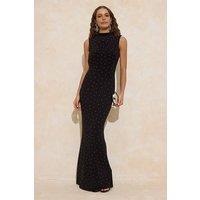 WOVCOR Women's Embellished Knitted Lined Maxi Evening Dress in Black | Size: 10