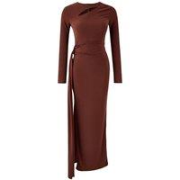 WOVCOR Women's Cut Out Detail Long Sleeve Maxi Evening Dress in Brown | Size: 12
