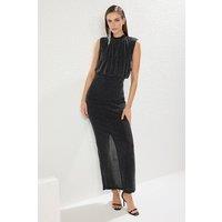 WOVCOR Women's Shimmer Knitted Sleeveless Maxi Evening Dress in Black | Size: 12