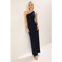 WOVCOR Women's One Shoulder Knitted Maxi Evening Dress with Statement Detail in Dark Navy | Size: 6