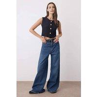 WOVCOR Women's Textured Button Front Cropped Knit Vest in Black | Size: Medium