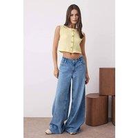 WOVCOR Women's Textured Button Front Cropped Knit Vest in Yellow | Size: Medium