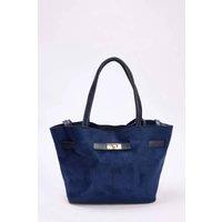 WOVCOR Women's Suede Tote With Soft Handle & Cross-Body Strap in Navy