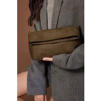 WOVCOR Women's Soft Suede Foldover Clutch Bag in Khaki