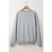 Everyday The Label Women's Light Grey Solid Loose Crew Neck Fleece Sweatshirt | Size: XL